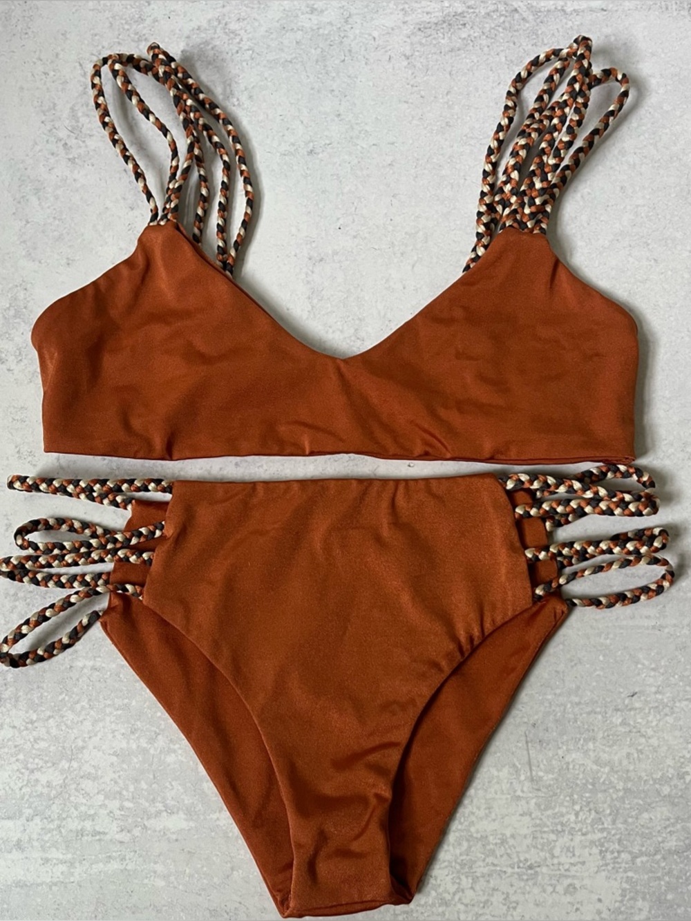 Tularosa Bikini Set Revolve Small Bronze Copper Braided Straps Sexy Beachy